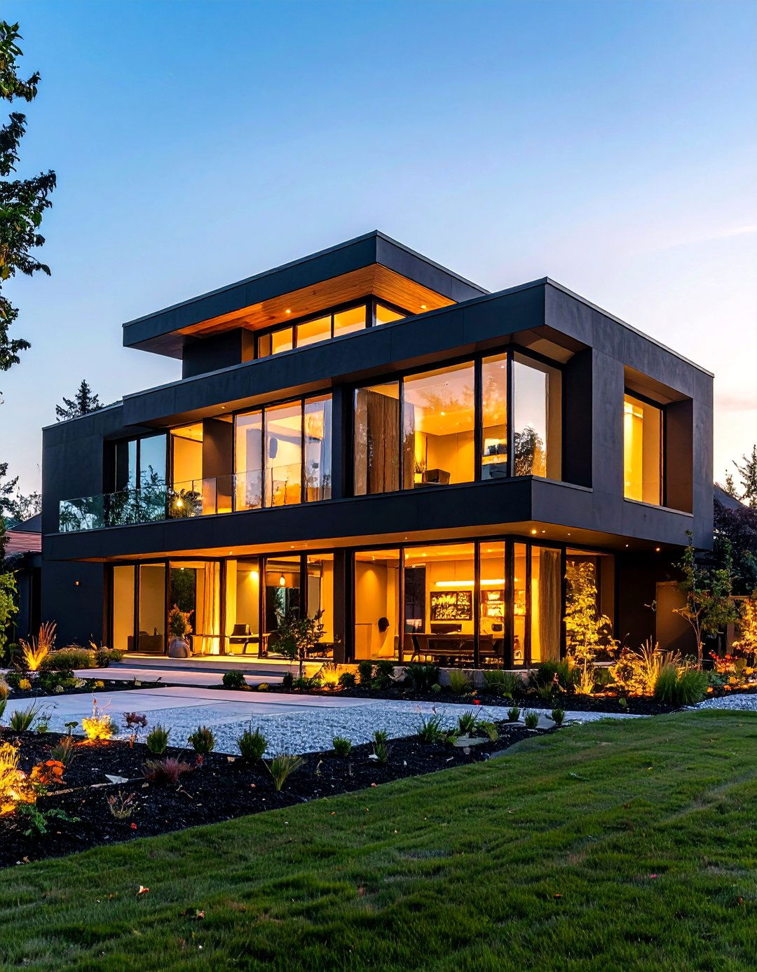 Black Stucco with Glass Block Features - 24 Black Stucco House Ideas