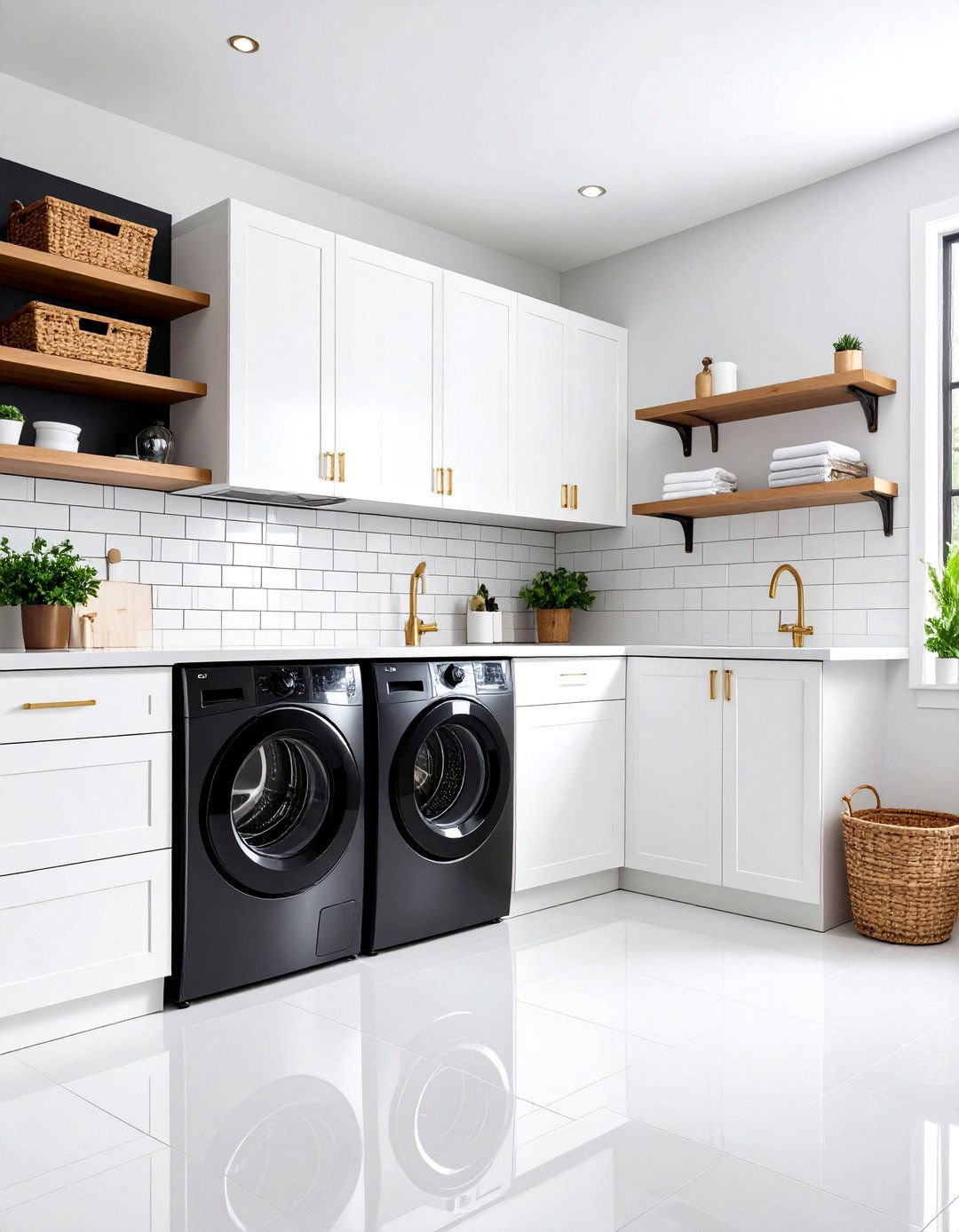 Black Subway Tile Backsplash Feature - 24 black laundry room ideas