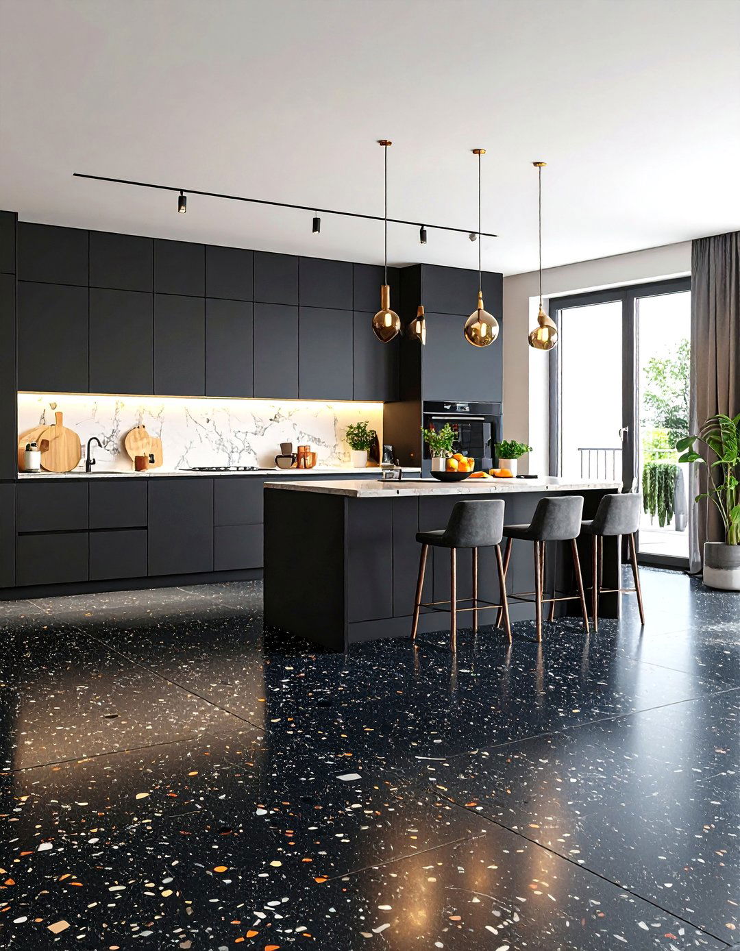Black Terrazzo Floor Pattern - 24 Black Floor Kitchen Ideas