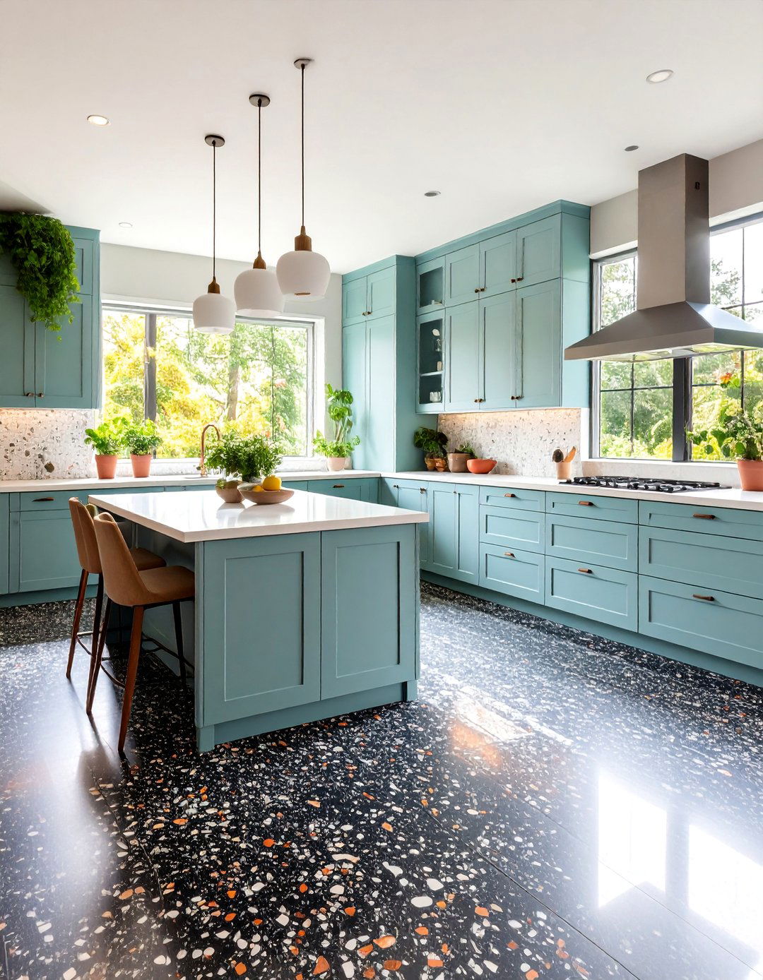 Black Terrazzo Kitchen Flooring - 24 Black Kitchen Floor Ideas
