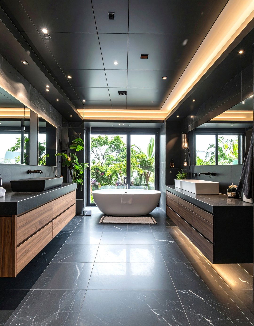Black Tile Ceiling Treatment - 24 Black Tile Bathroom Ideas