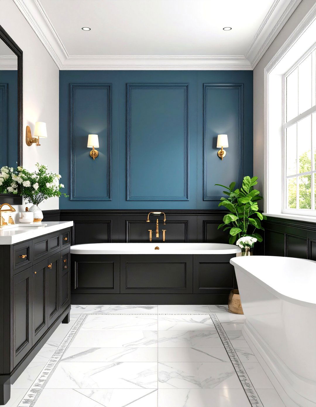 Black Tile Wainscoting Design - 24 Black Tile Bathroom Ideas
