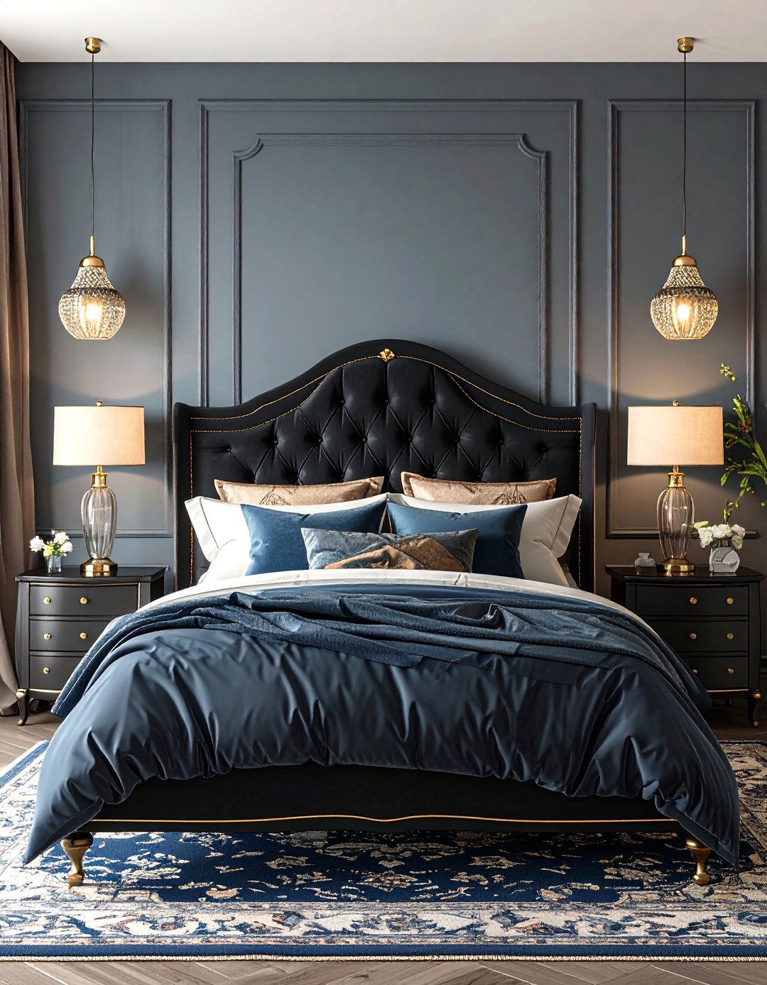 Black Traditional Sleigh Headboard - 24 Black Headboard Bedroom Ideas