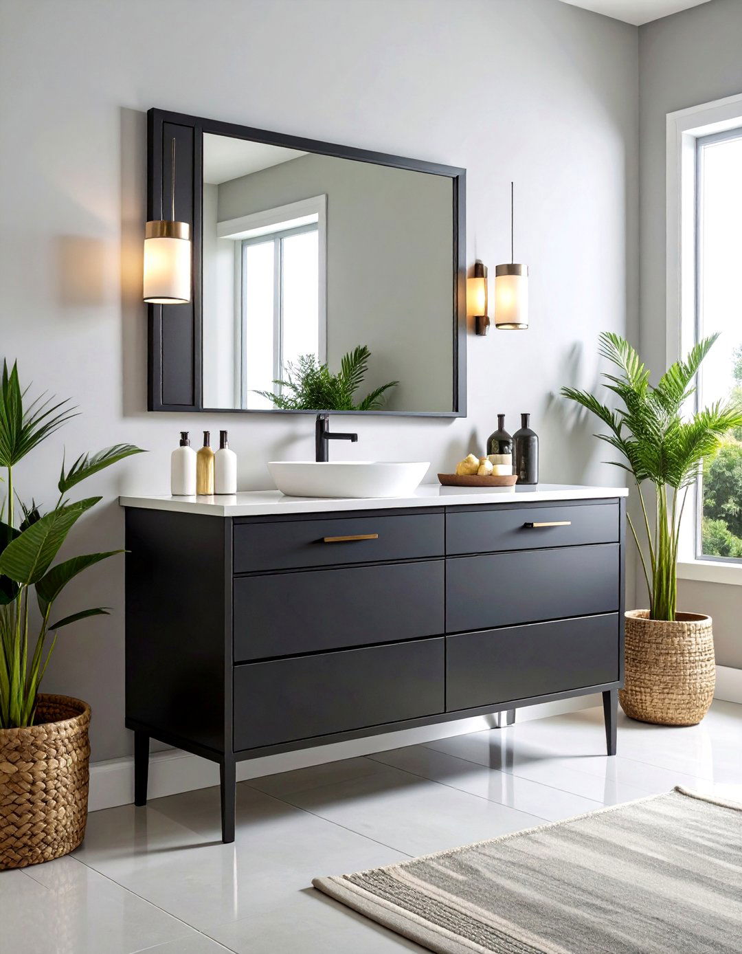 Black Vanity Cabinet Storage Solutions - 24 Black and Grey Bathroom Ideas