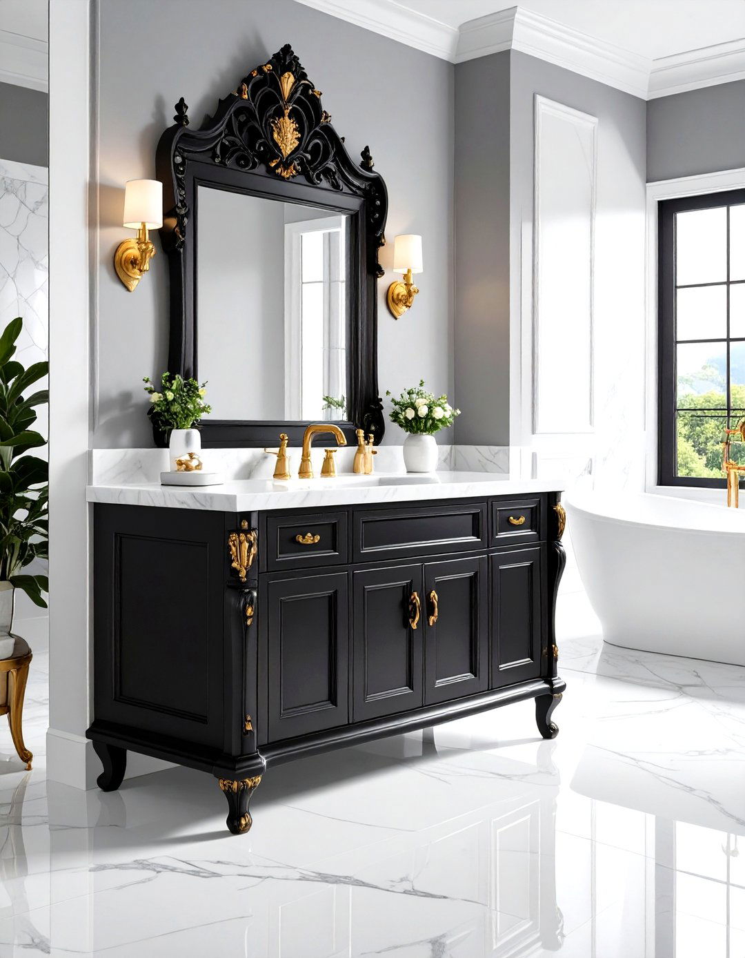 Black Vanity Gothic Bathroom Design - 24 Gothic Bathroom Ideas