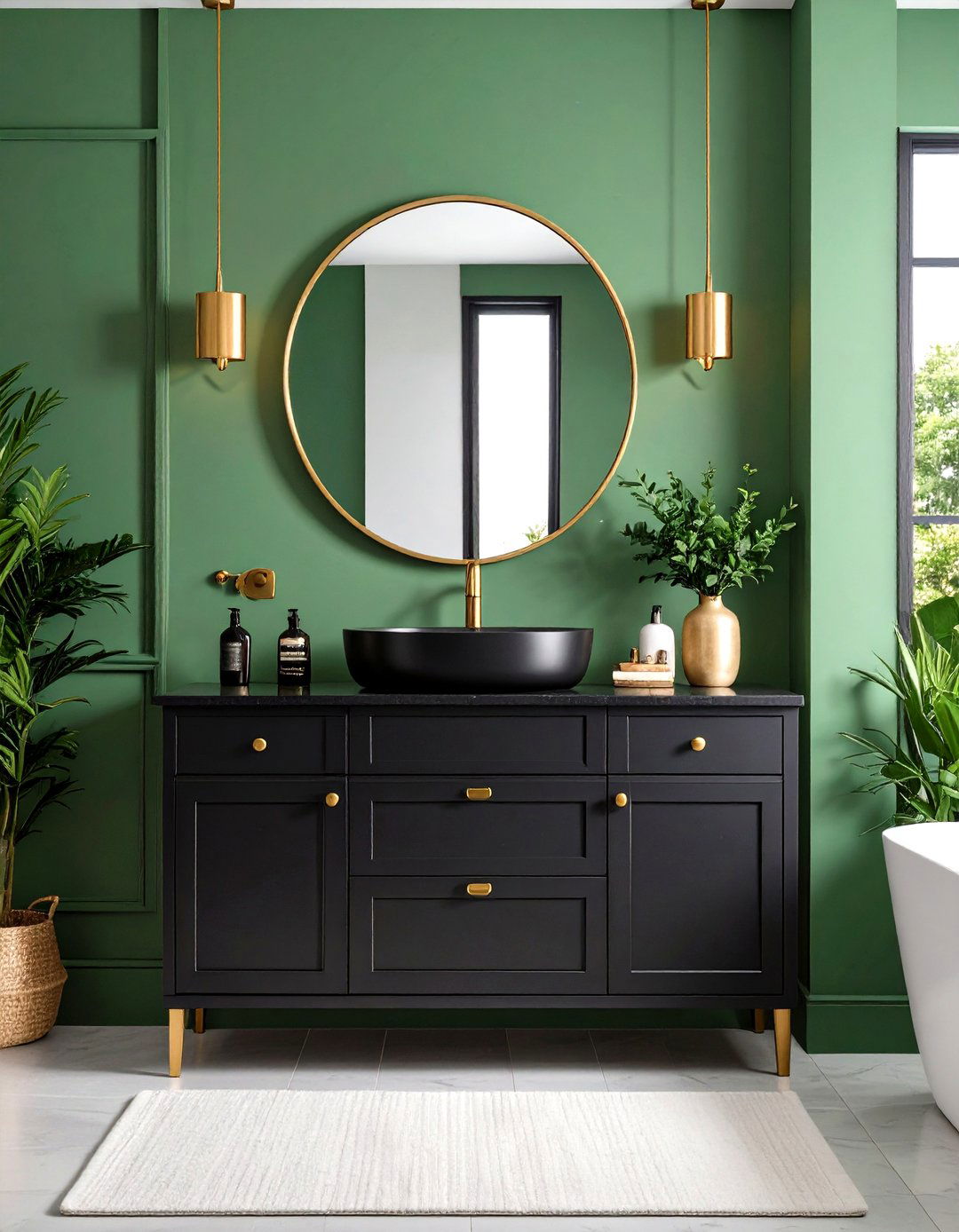 Black Vanity with Colorful Wall Contrast - 24 Black Vanity Bathroom Ideas