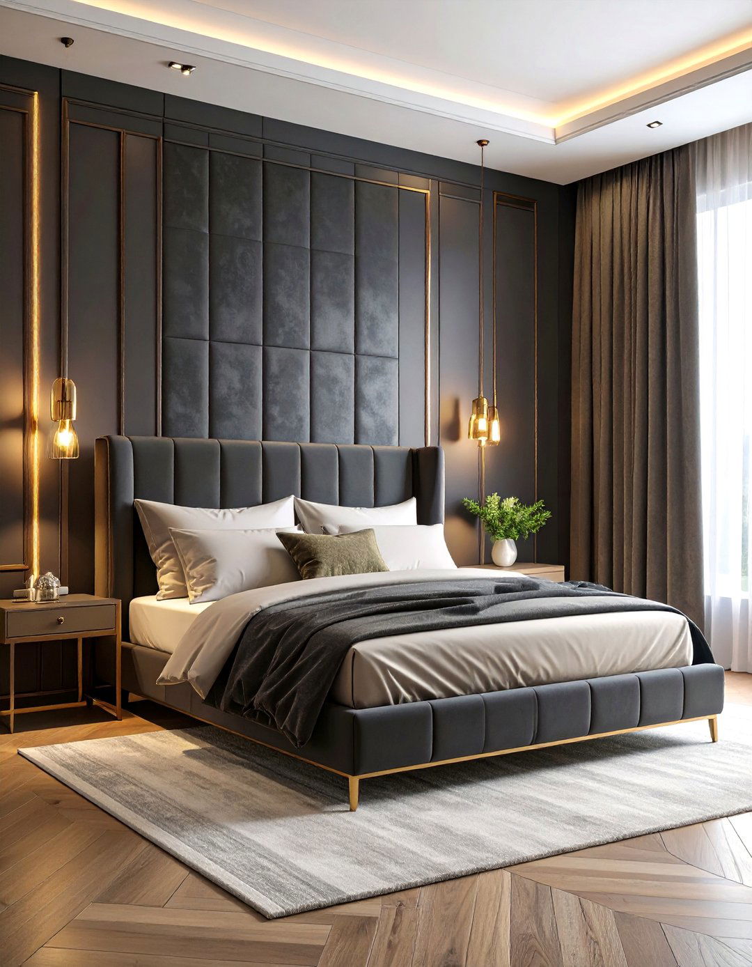Black Velvet Textured Panels - 24 Black Accent Wall Bedroom Ideas
