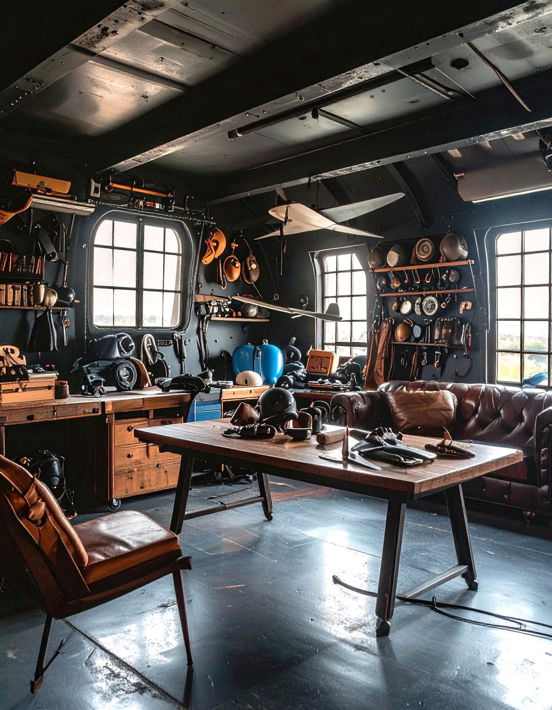 Black Vintage Aviation Cave - 24 Black Man Cave Ideas