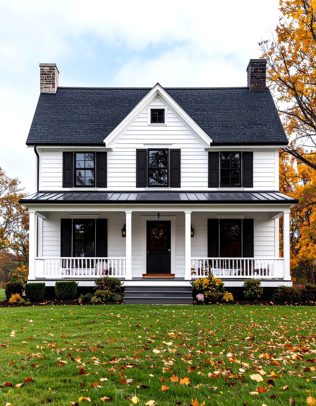 Black Window Farmhouse with White Siding - 24 Modern Farmhouse Exterior