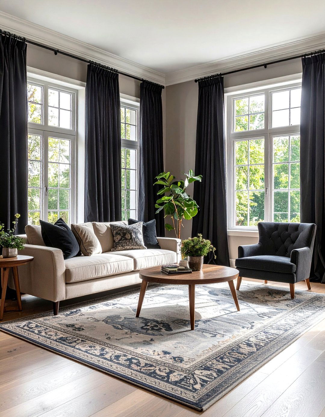 Black Window Treatment Living Room - 24 Black Living Room Ideas