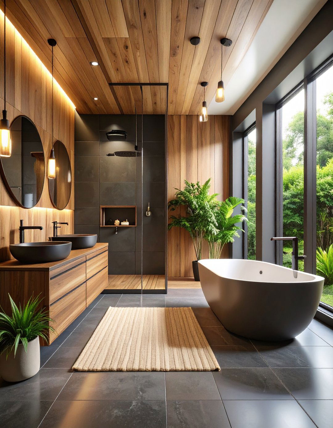Black Wood Accent Bathroom - 24 Black Bathroom Ideas