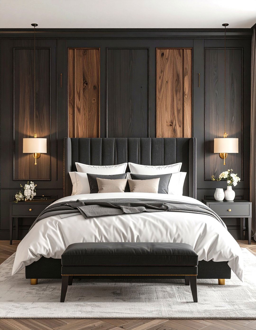 Black Wooden Panel Headboard - 24 Black Headboard Bedroom Ideas