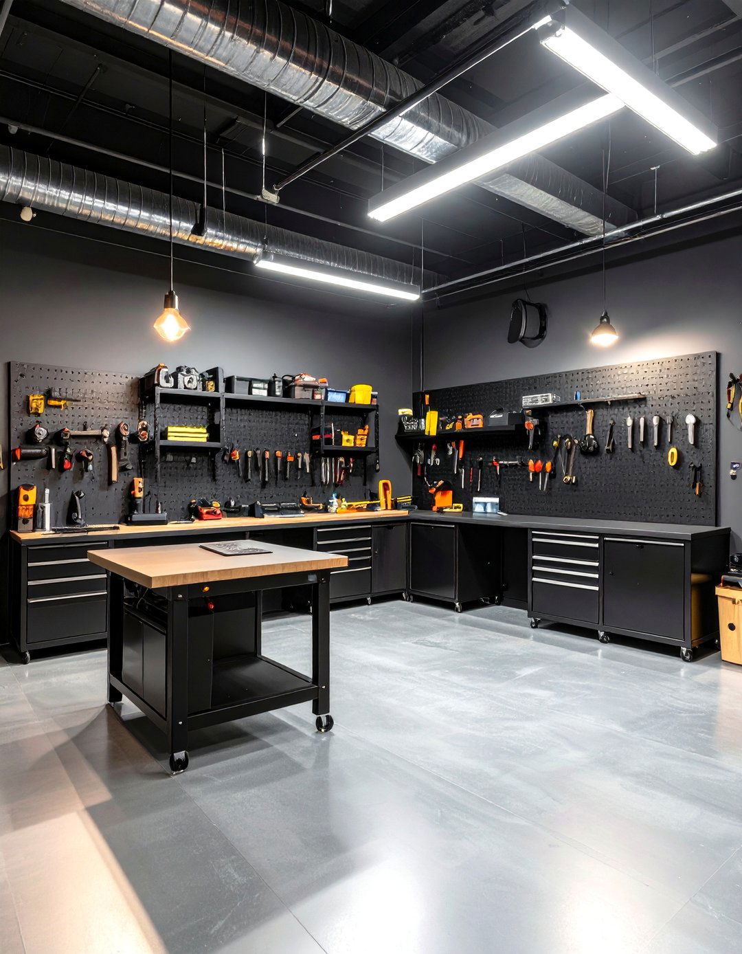 Black Workshop and Craft Room - 24 black basement ideas