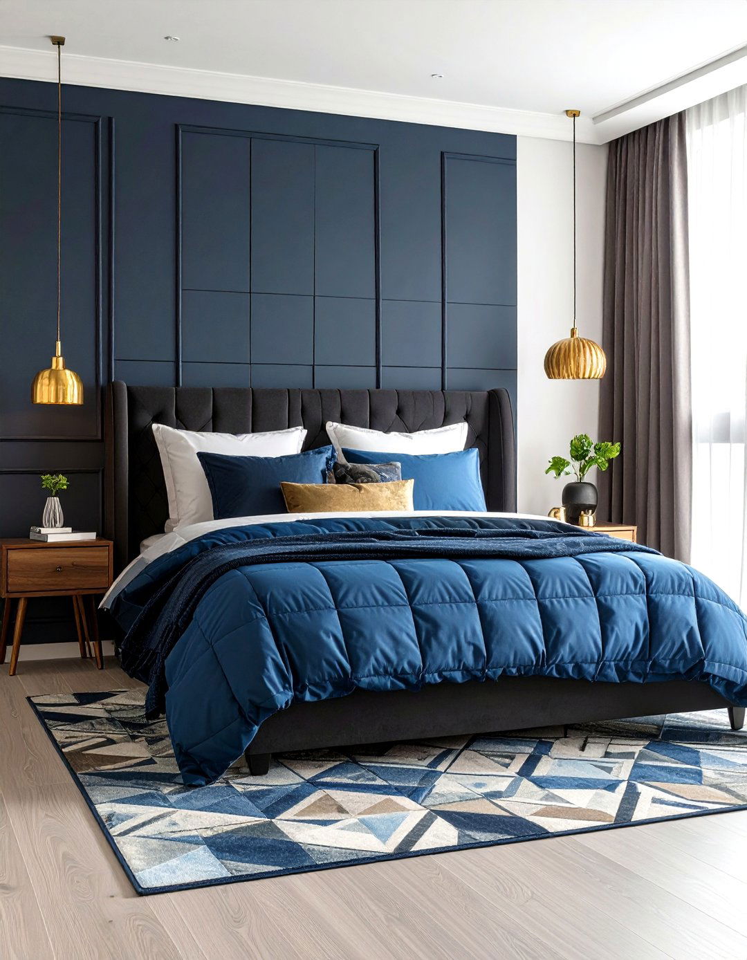 Black and Blue Geometric Bedding - 24 Black and Blue Bedroom Ideas