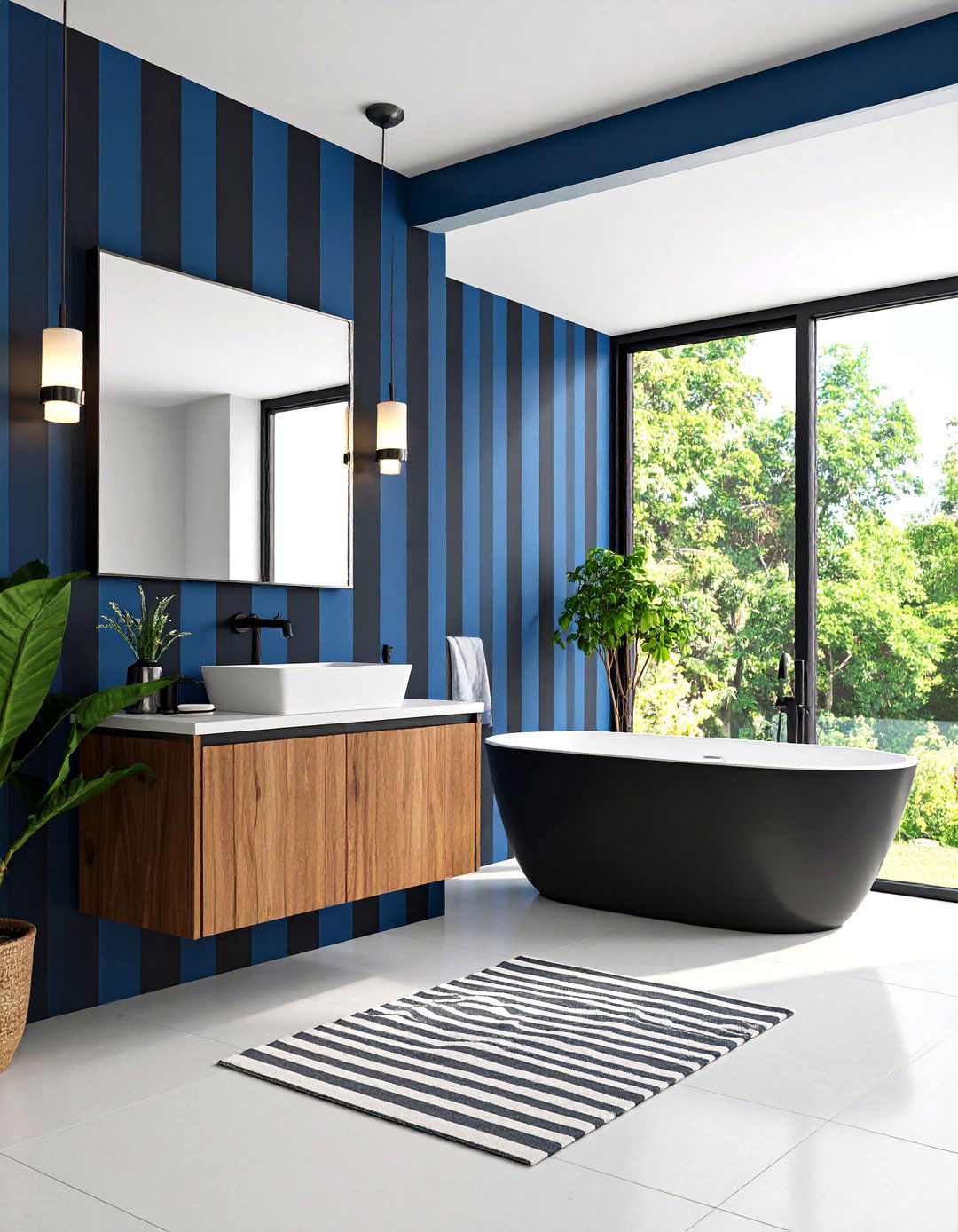 Black and Blue Striped Wallpaper - 24 black and blue bathroom ideas