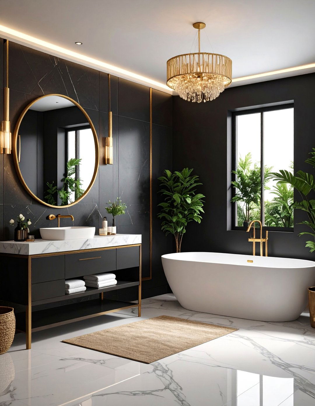 Black and Brass Bathroom - 24 Apartment Bathroom Ideas