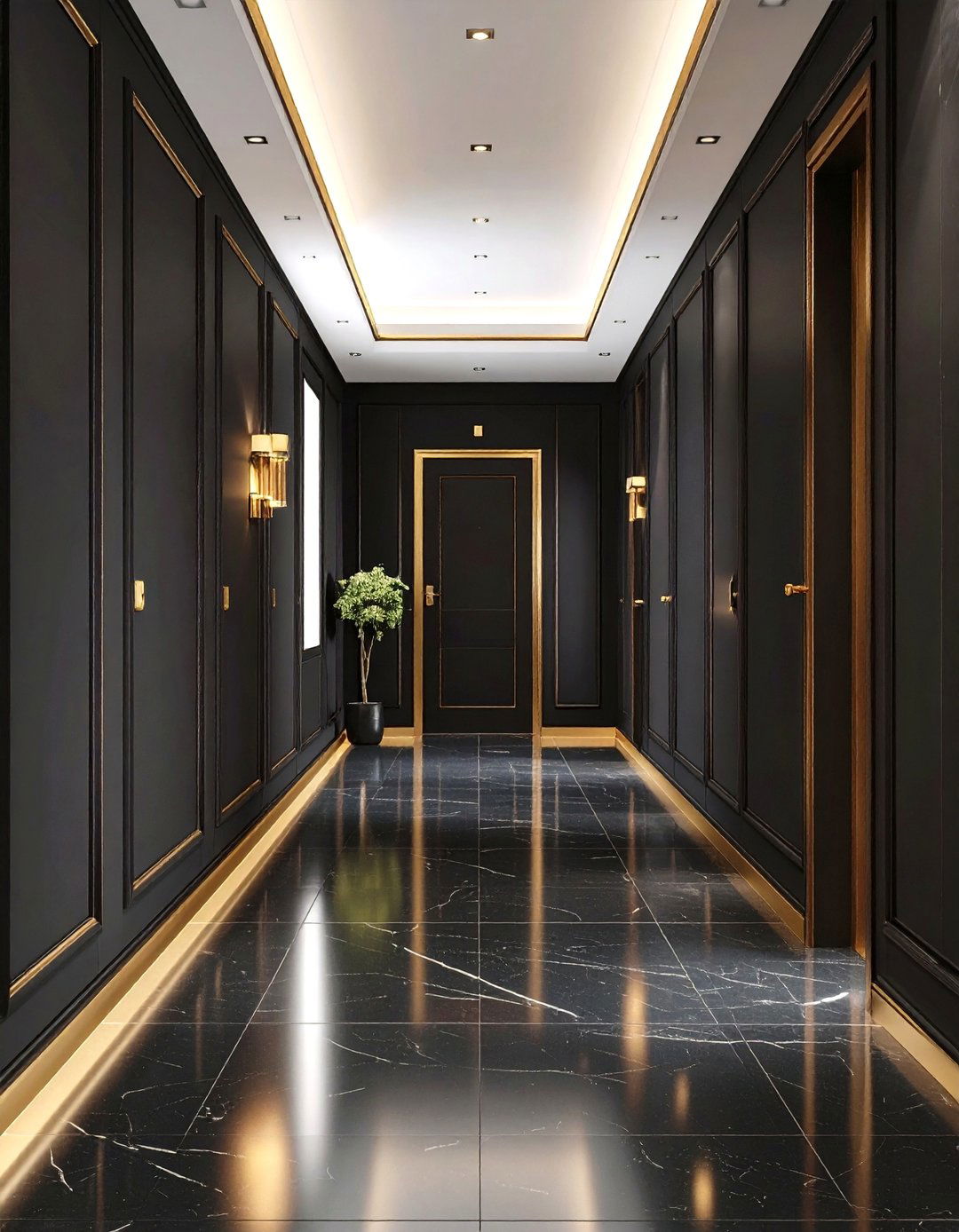 Black and Brass Hardware Details - 24 Black Hallway Ideas