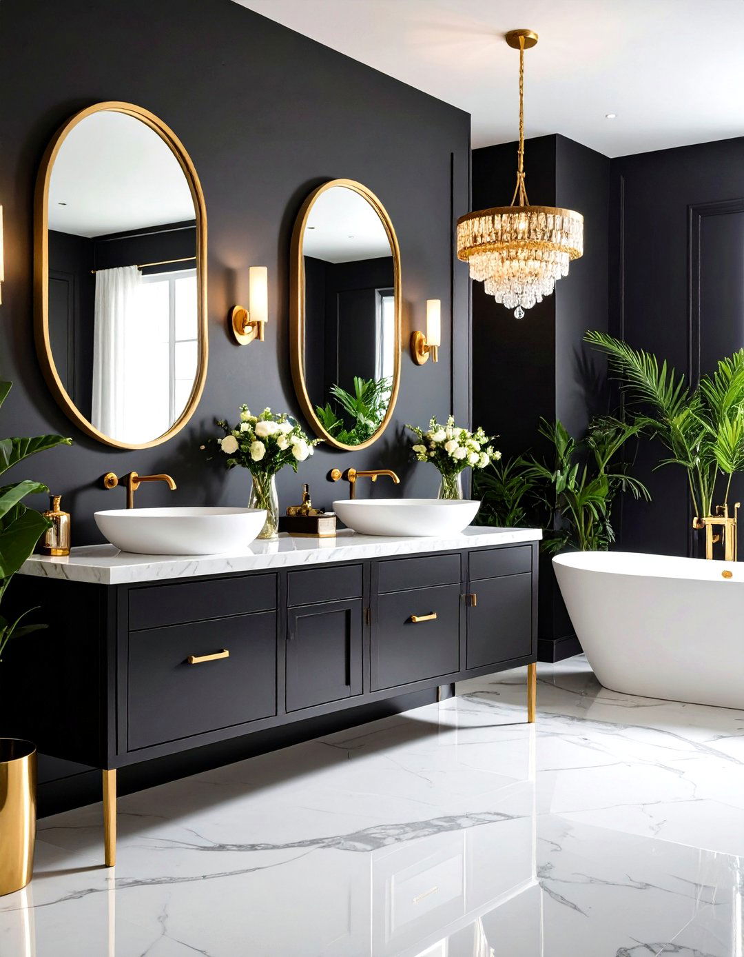 Black and Gold Glamour Theme - 24 black powder room ideas