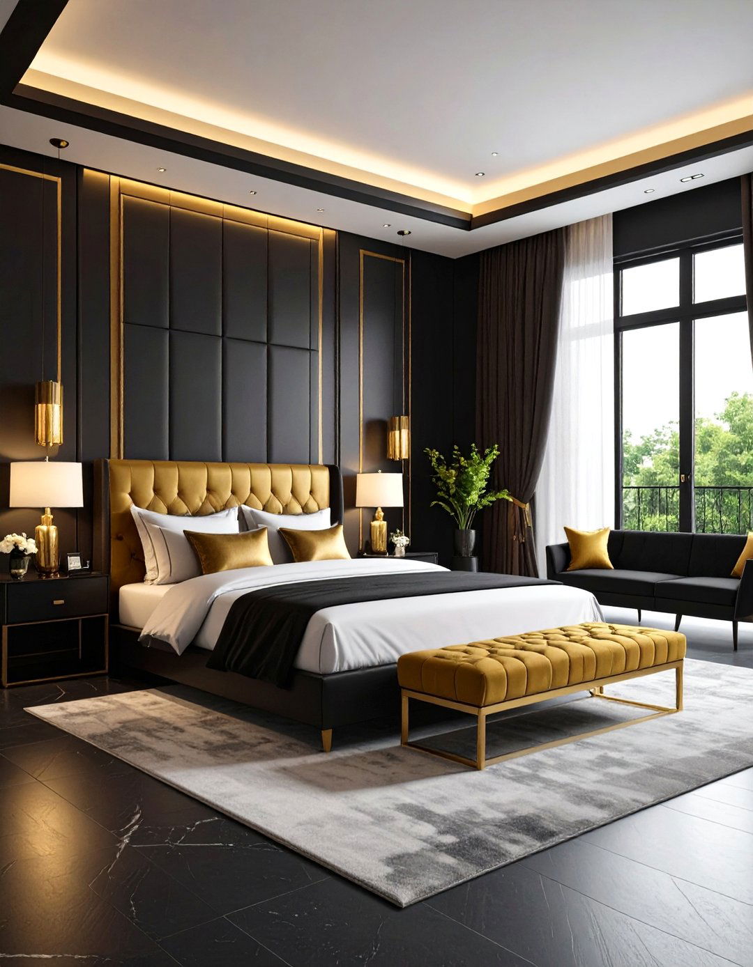 Black and Gold Guest Bedroom with Hotel Luxury - 24 Black and Gold Bedroom Ideas