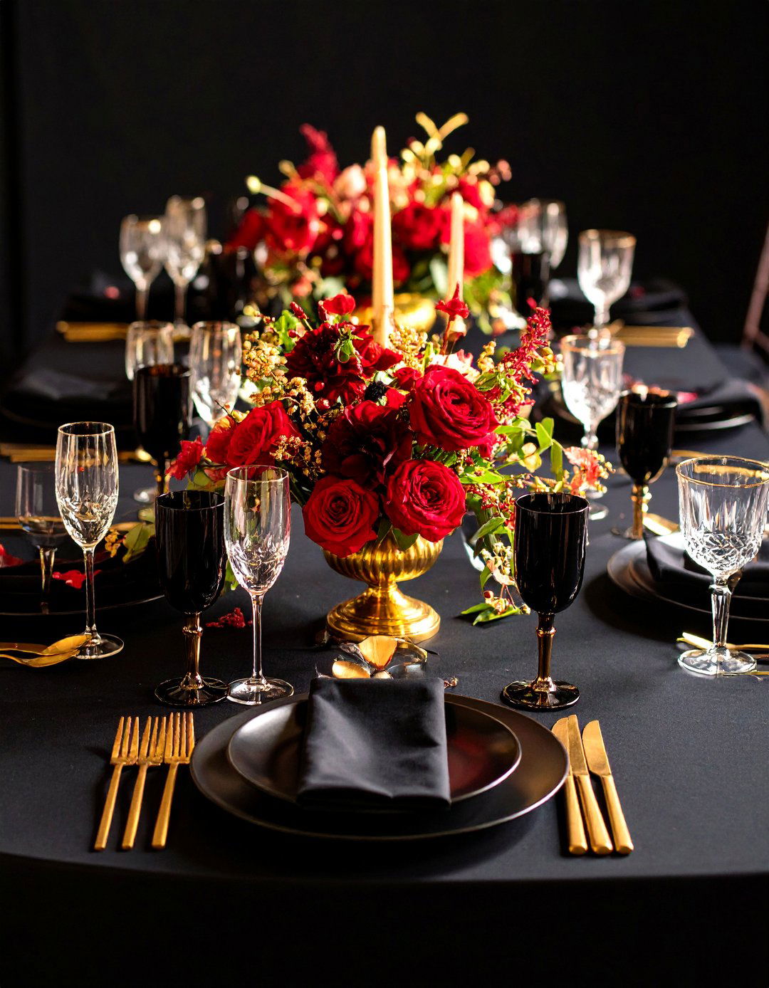 Black and Gold Table Settings - 24 Red and Black Wedding Ideas