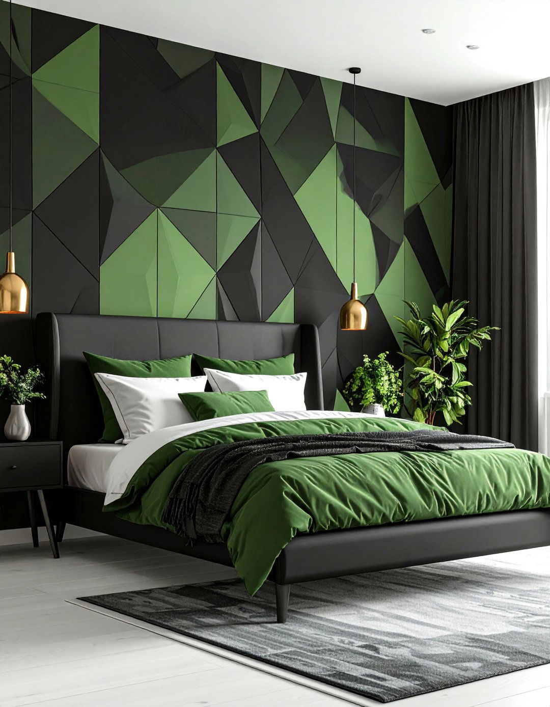Black and Green Geometric Wallpaper - 24 Black and Green Bedroom Design Ideas
