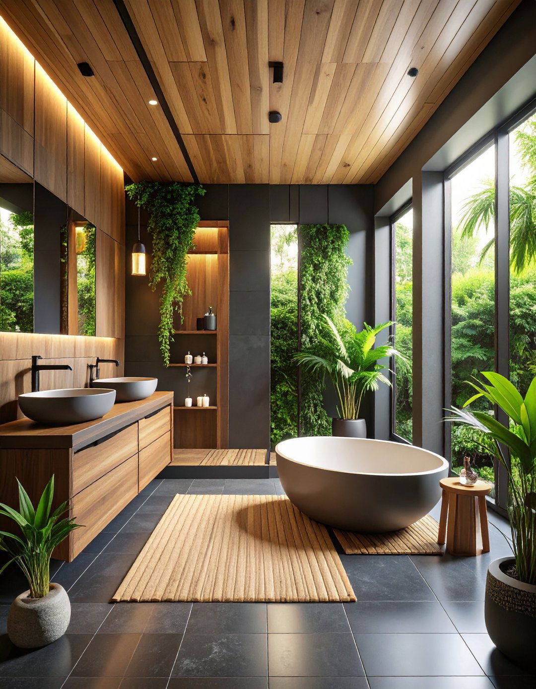 Black and Natural Wood Zen Bathroom