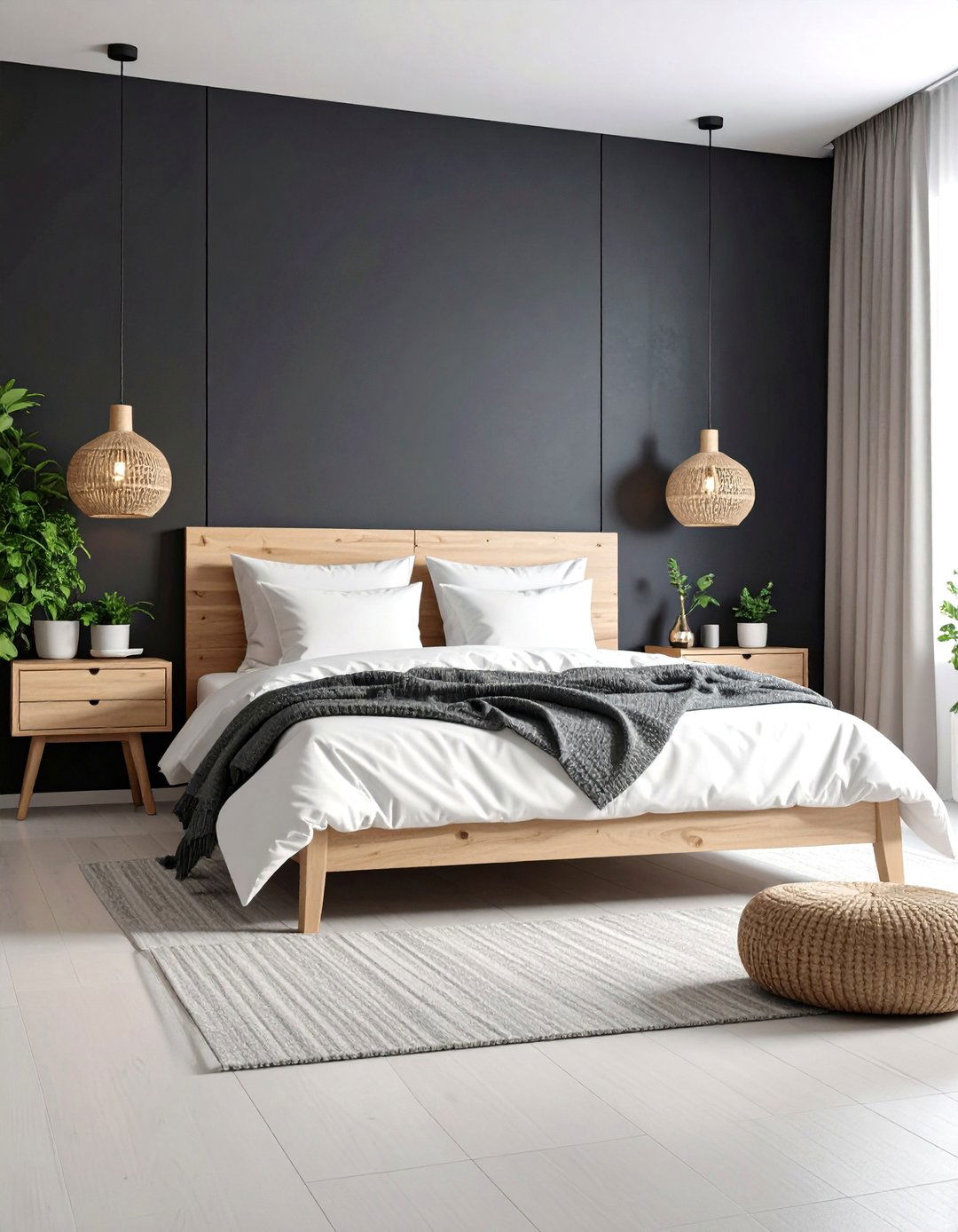 Black and Neutral Scandinavian Style - 24 Black Accent Wall Bedroom Ideas