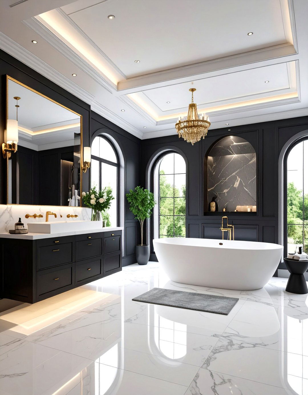 Black and White Bathroom with Architectural Details - 24 Black and White Bathroom Ideas