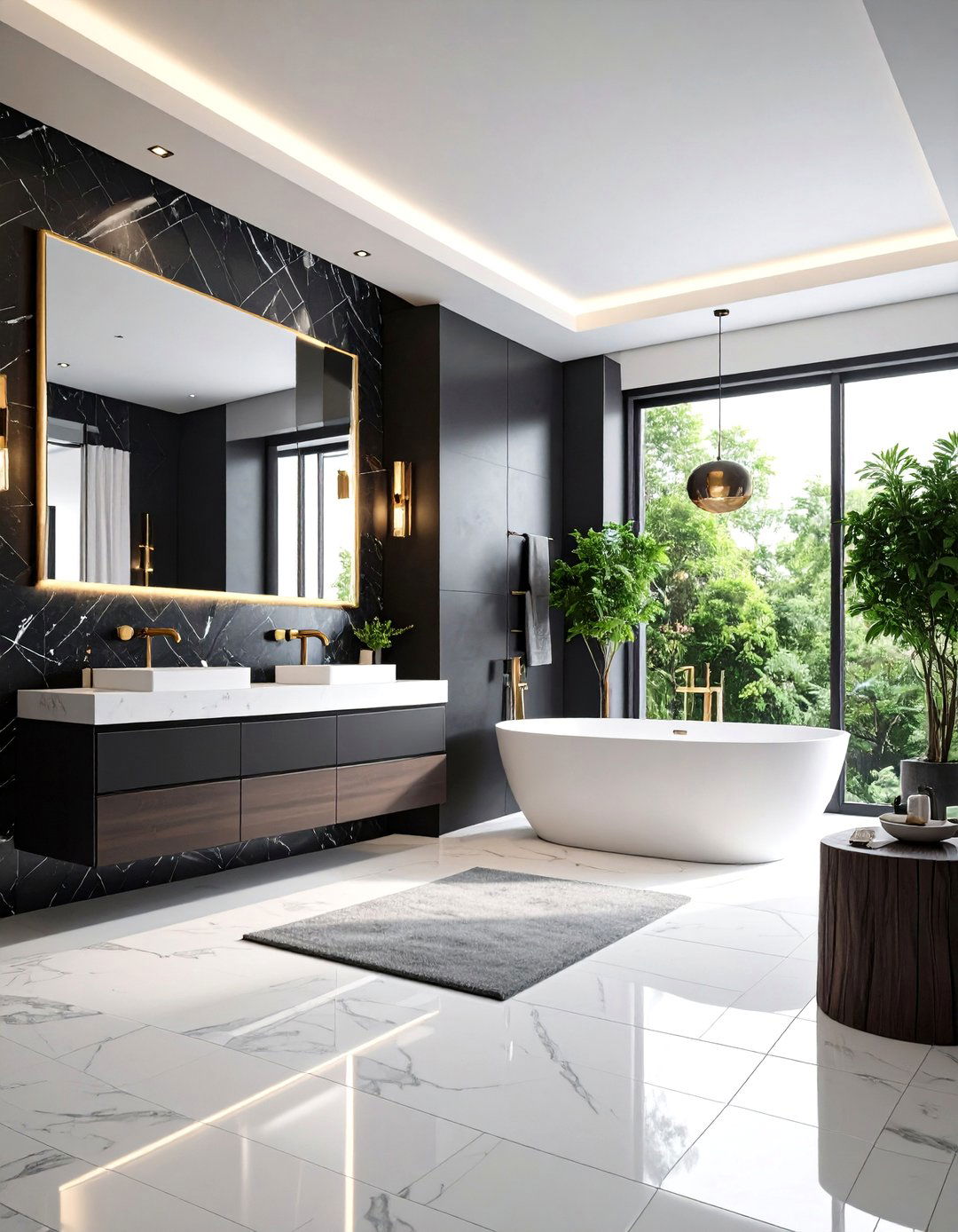 Black and White Bathroom with Bold Accent Walls - 24 Black and White Bathroom Ideas