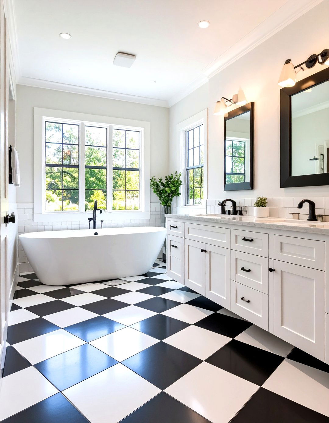 Black and White Bathroom with Checkerboard Floor Pattern - 24 Modern Bathroom Ideas