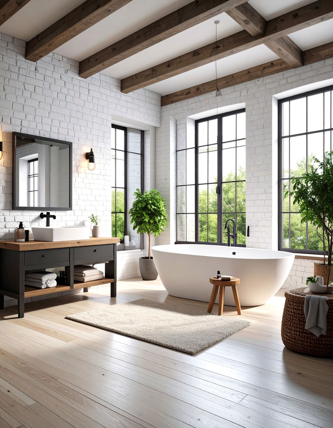 Black and White Bathroom with Exposed Brick - 24 Black and White Bathroom Ideas