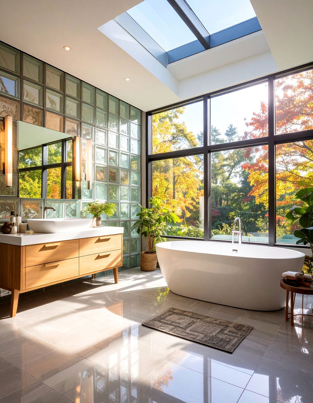 Black and White Bathroom with Glass Block Walls - 24 Black and White Bathroom Ideas