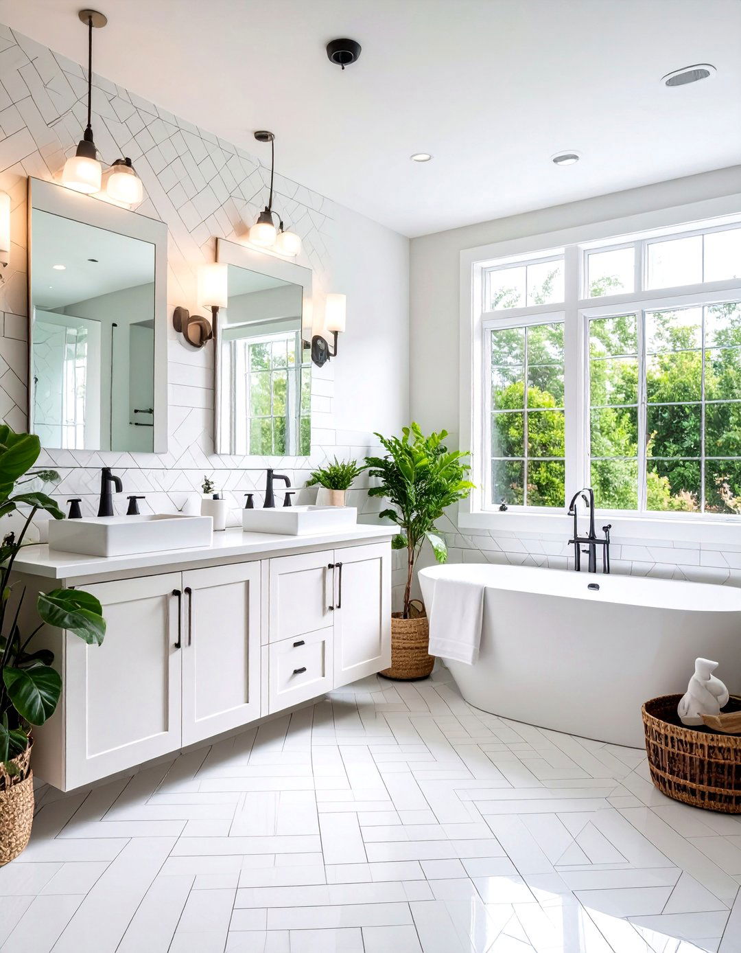 Black and White Bathroom with Subway Tile Variations - 24 Black and White Bathroom Ideas