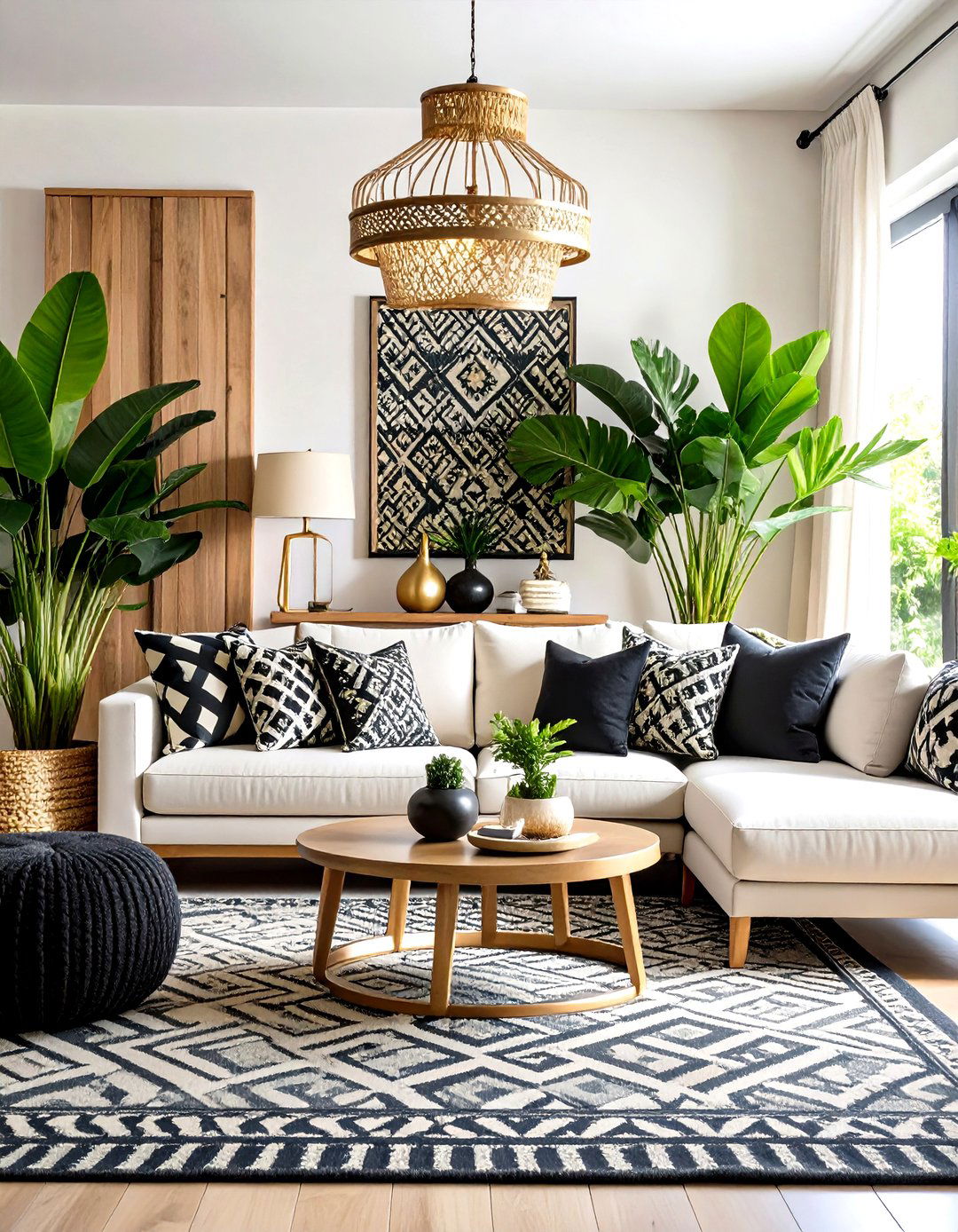 Black and White Boho Pattern Mixing - 24 Moody Boho Living Room Ideas