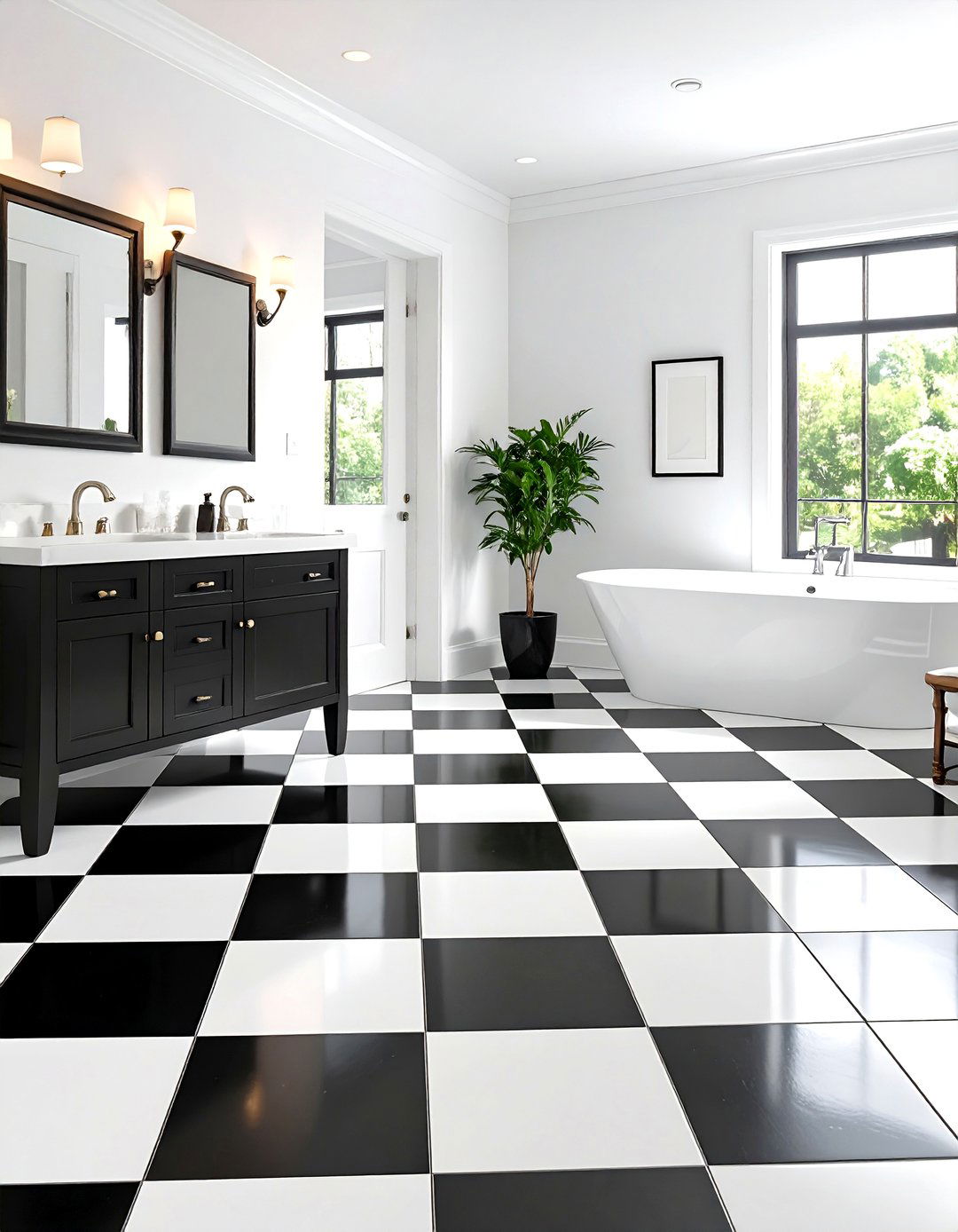 Black and White Checkerboard Floors - 24 Black Tile Bathroom Ideas