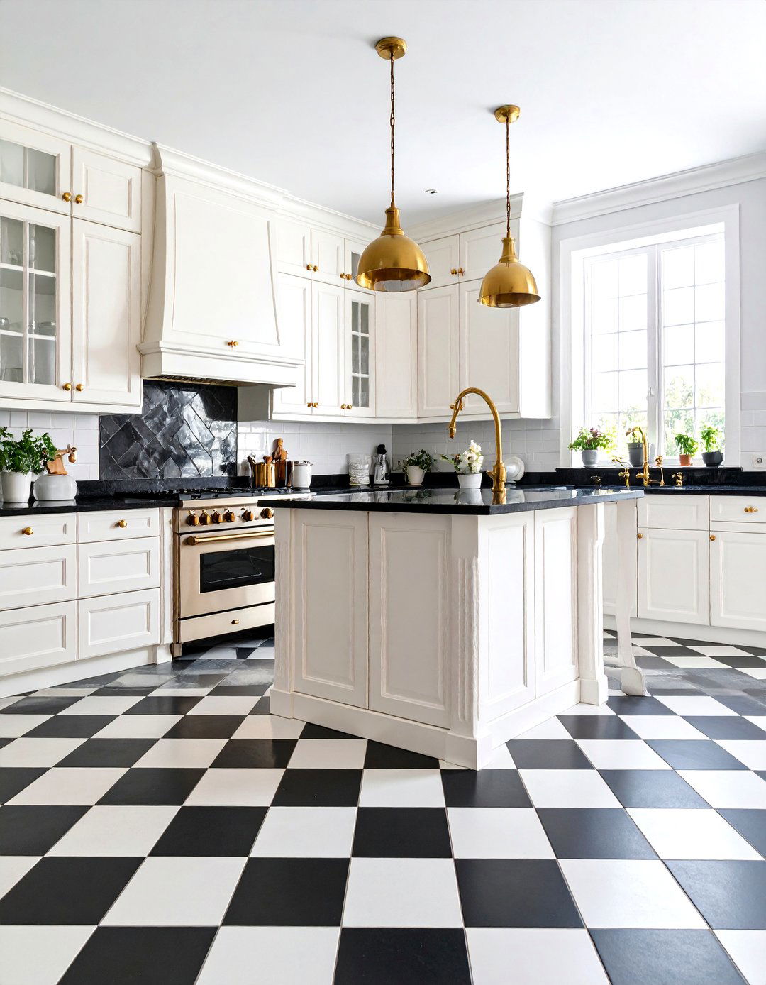 Black and White Checkered Floor Design - 24 Victorian Kitchen Ideas