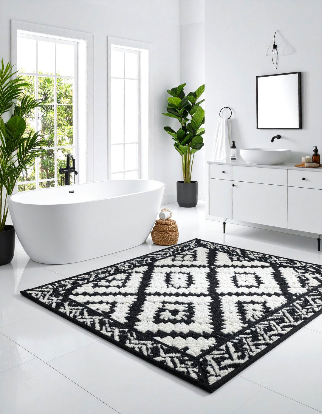 Black and White Classic Bathroom Rugs - 24 Bathroom Rug Ideas