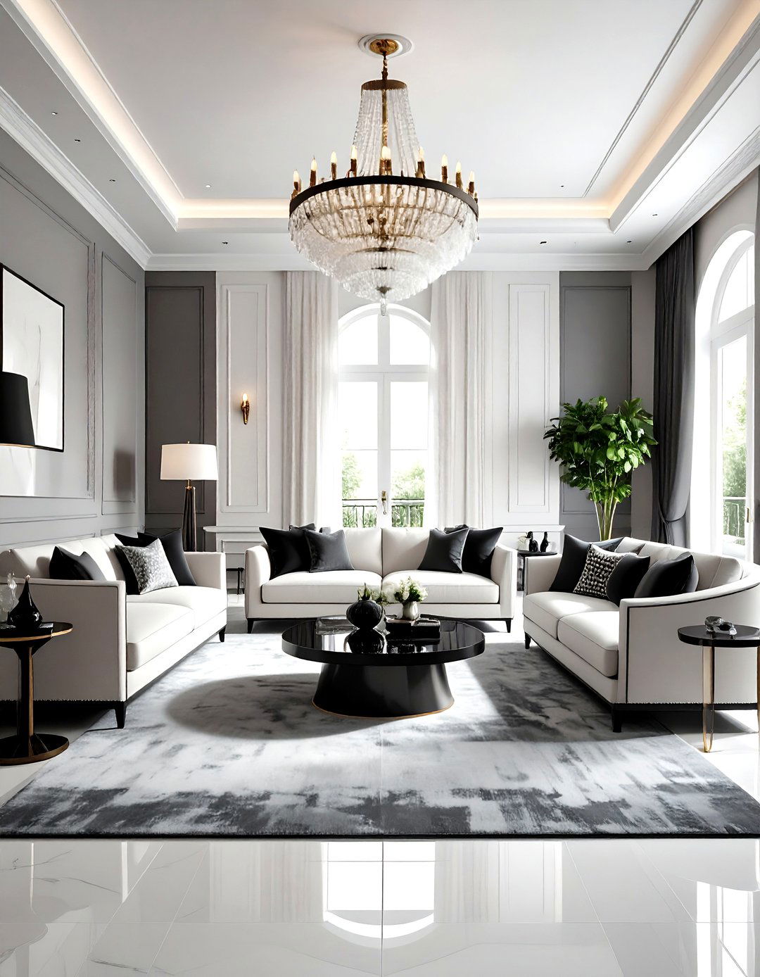 Black and White Classic Contrast - 24 grey carpet living room ideas
