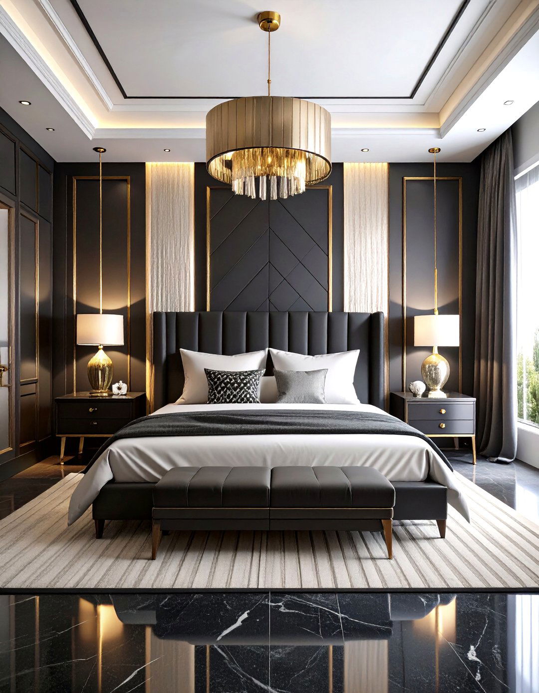 Black and White Contrast Bedroom - 24 Art Deco Bedroom Ideas