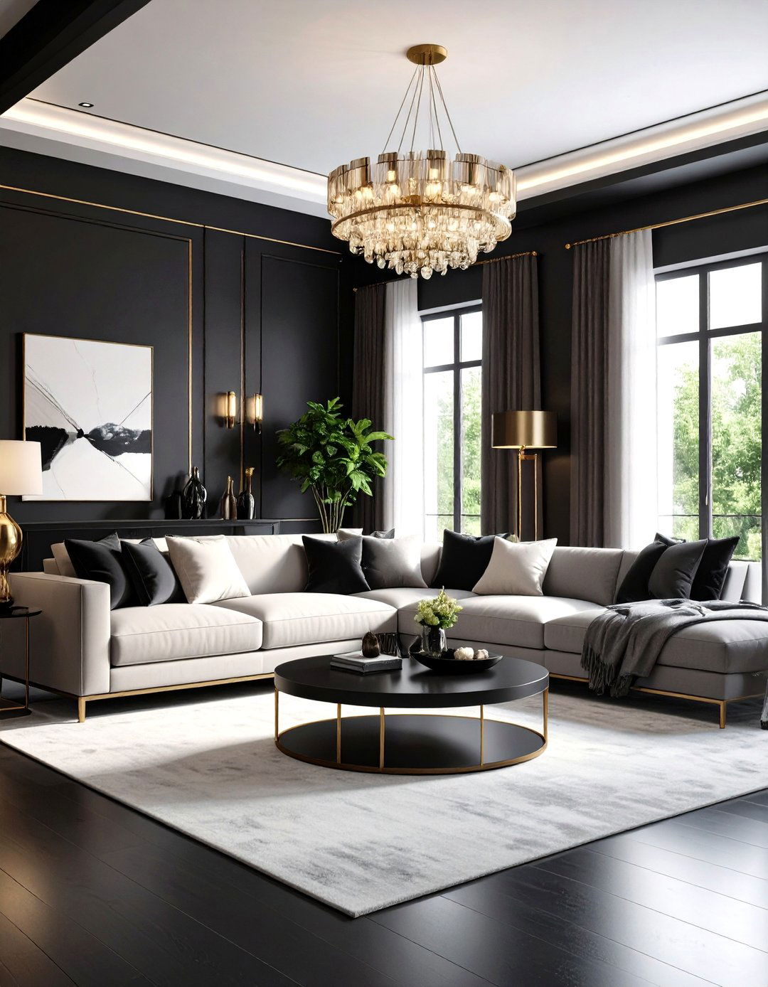 Black and White Contrast Living Room - 24 Dark Living Room Ideas