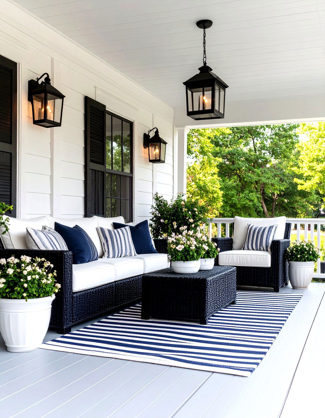 Black and White Farmhouse Porch - 24 Farmhouse Porch Ideas