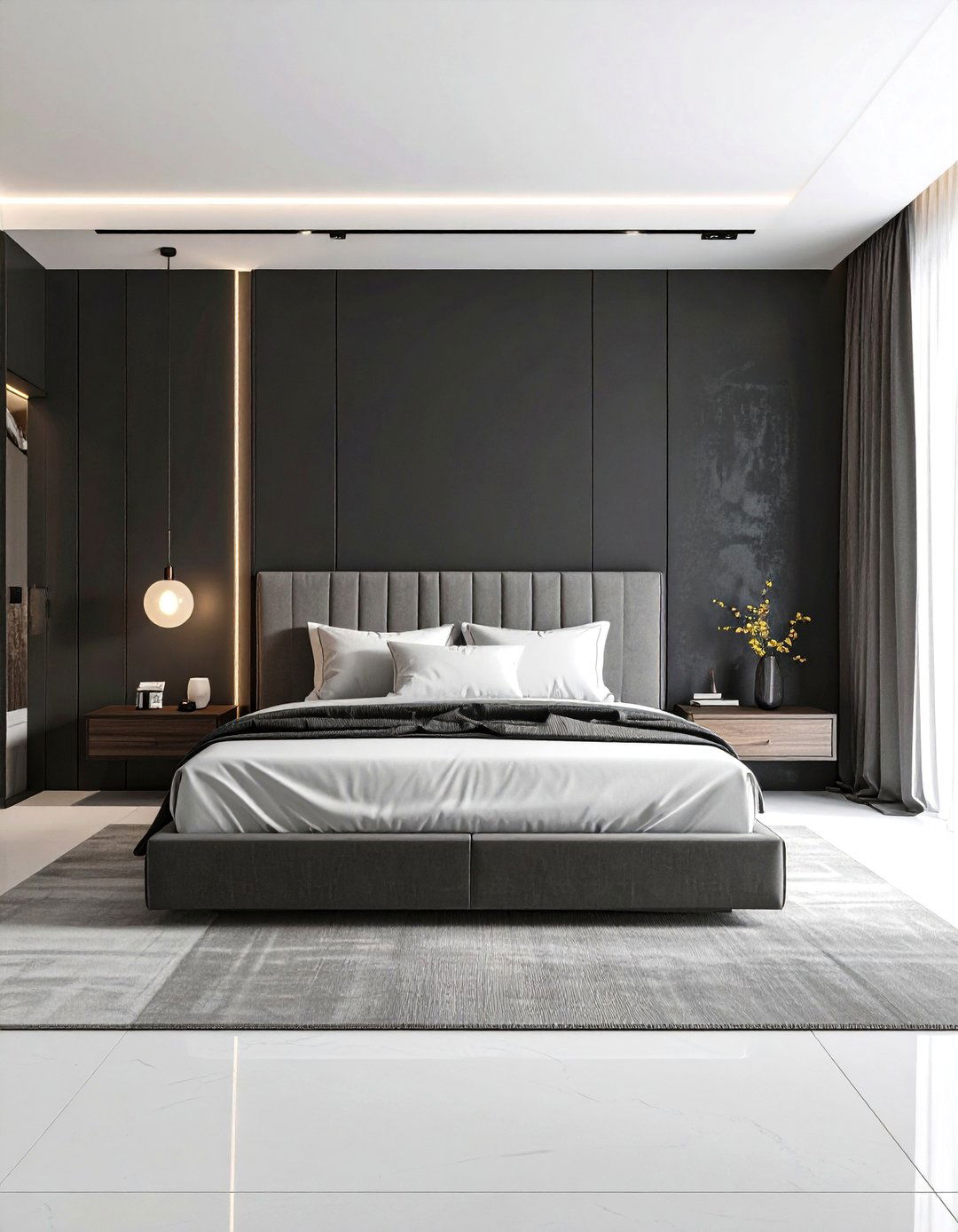 Black and White Minimalist Design - 24 Black Accent Wall Bedroom Ideas