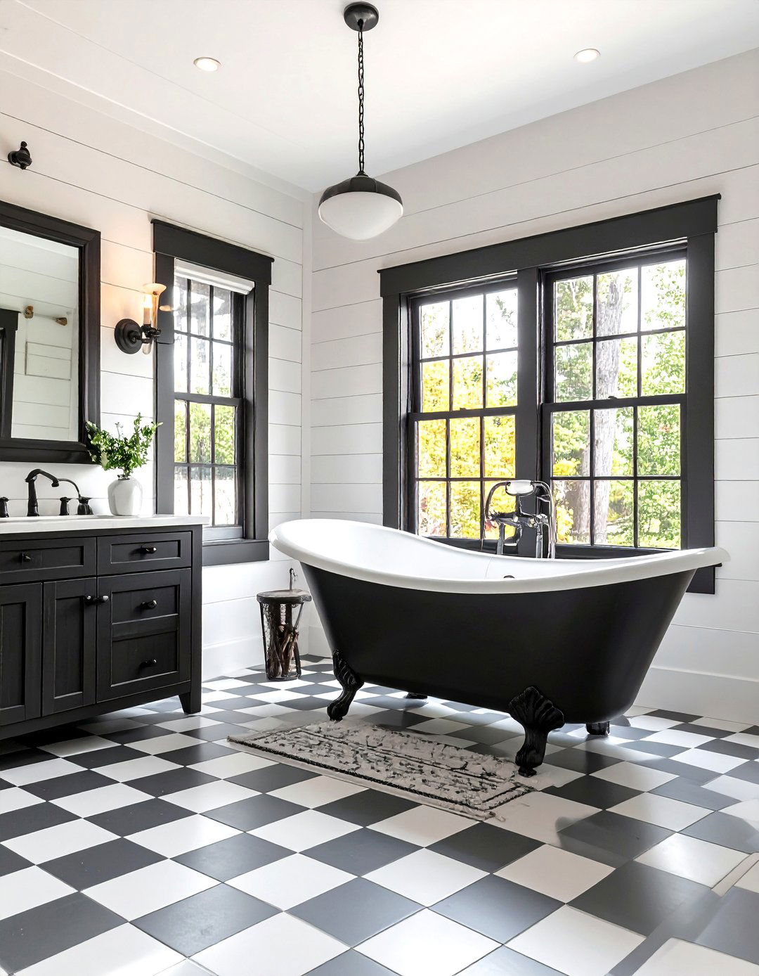 Black and White Modern Farmhouse Bathroom Scheme - 24 Modern Farmhouse Bathroom Ideas