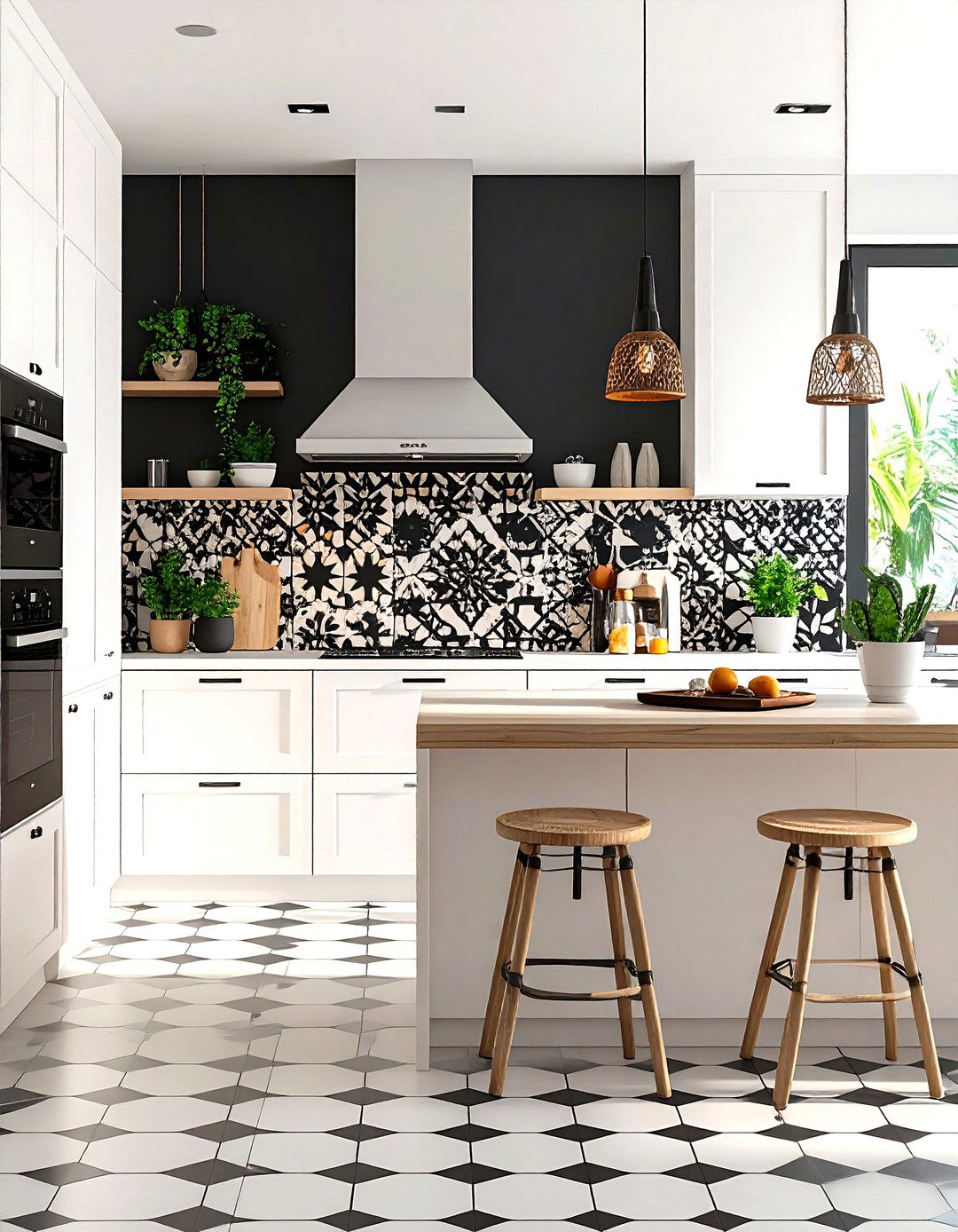 Black and White Moroccan Inspired Geometric Tiles - 24 Black and White Kitchen Backsplash Ideas