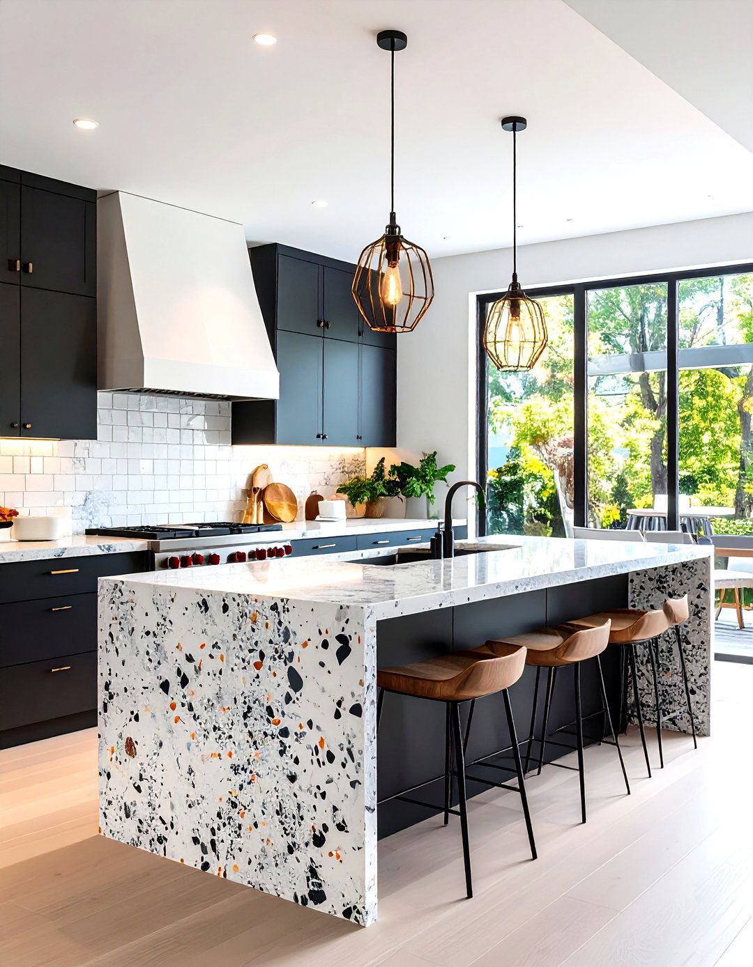 Black and White Terrazzo Waterfall Island - 24 Terrazzo Kitchen Countertops