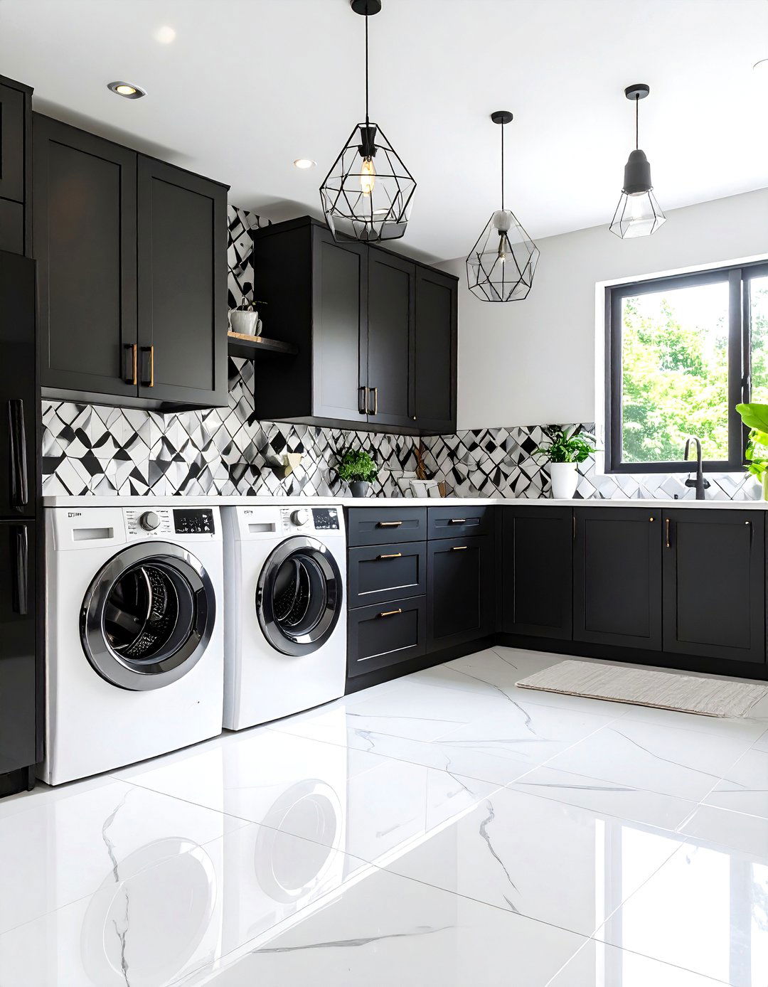 Black with Pattern Tile Feature - 24 black laundry room ideas