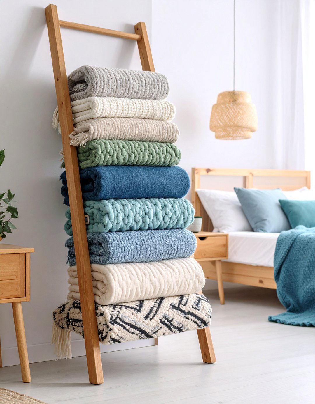 Blanket Ladder Display Systems - 24 Blanket Storage Ideas