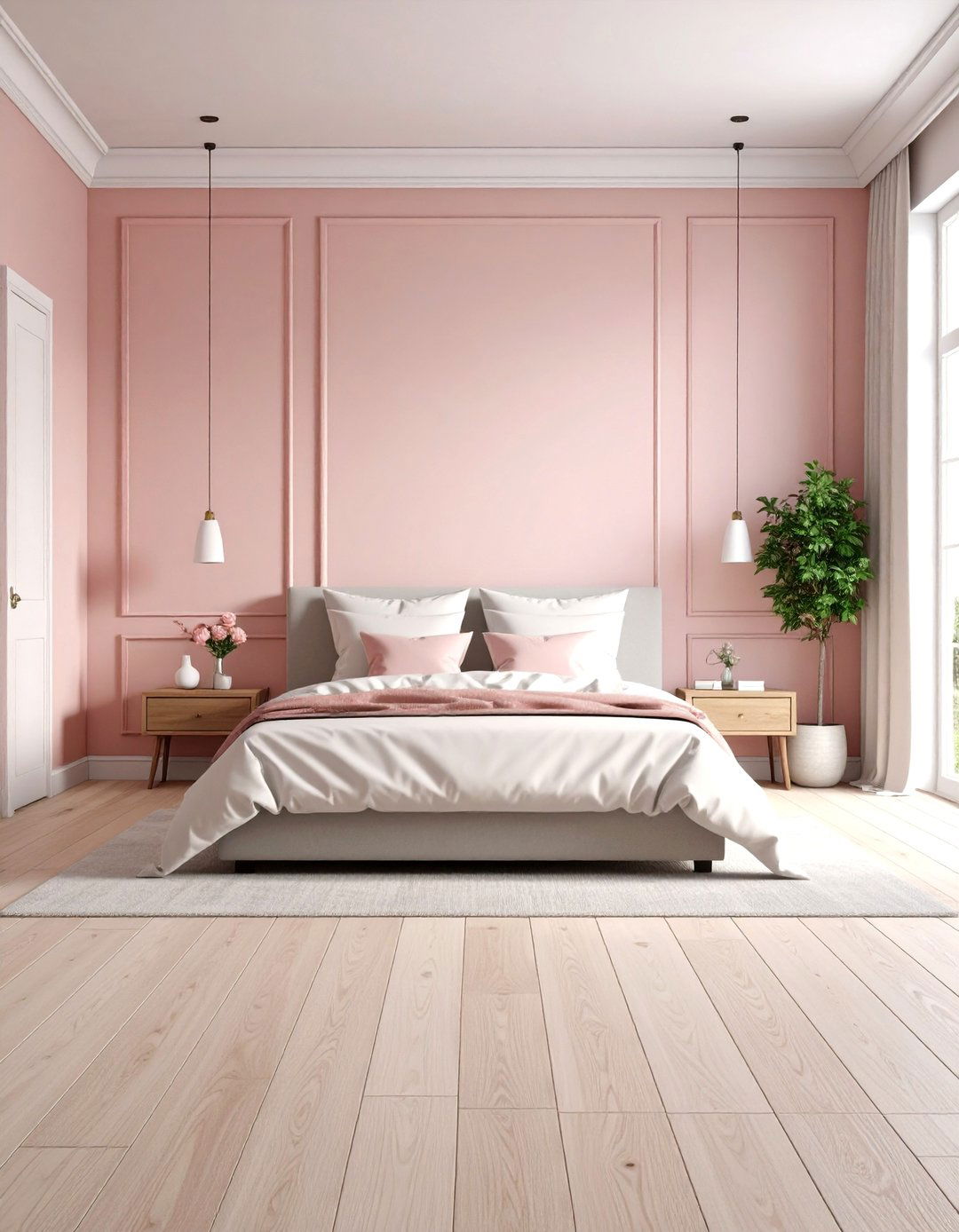 Bleached Oak Floors with Dusty Rose Walls - 24 Floor and Wall Color Ideas
