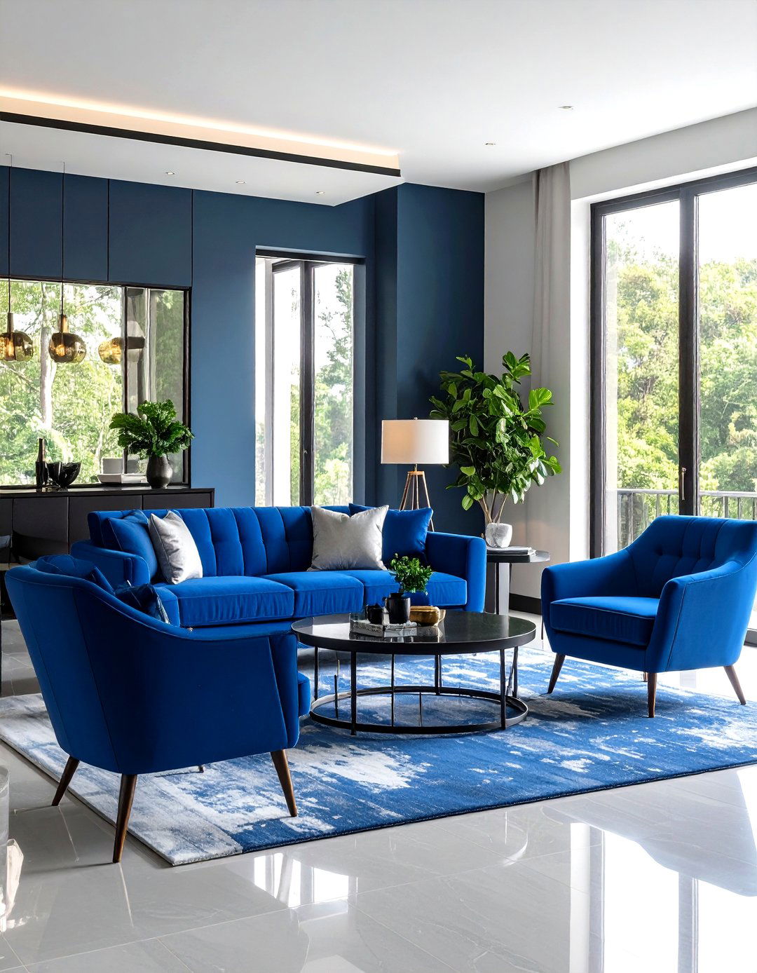 Blue Accent Chair Collection with Black Side Tables - 24 Black and Blue Living Room Ideas