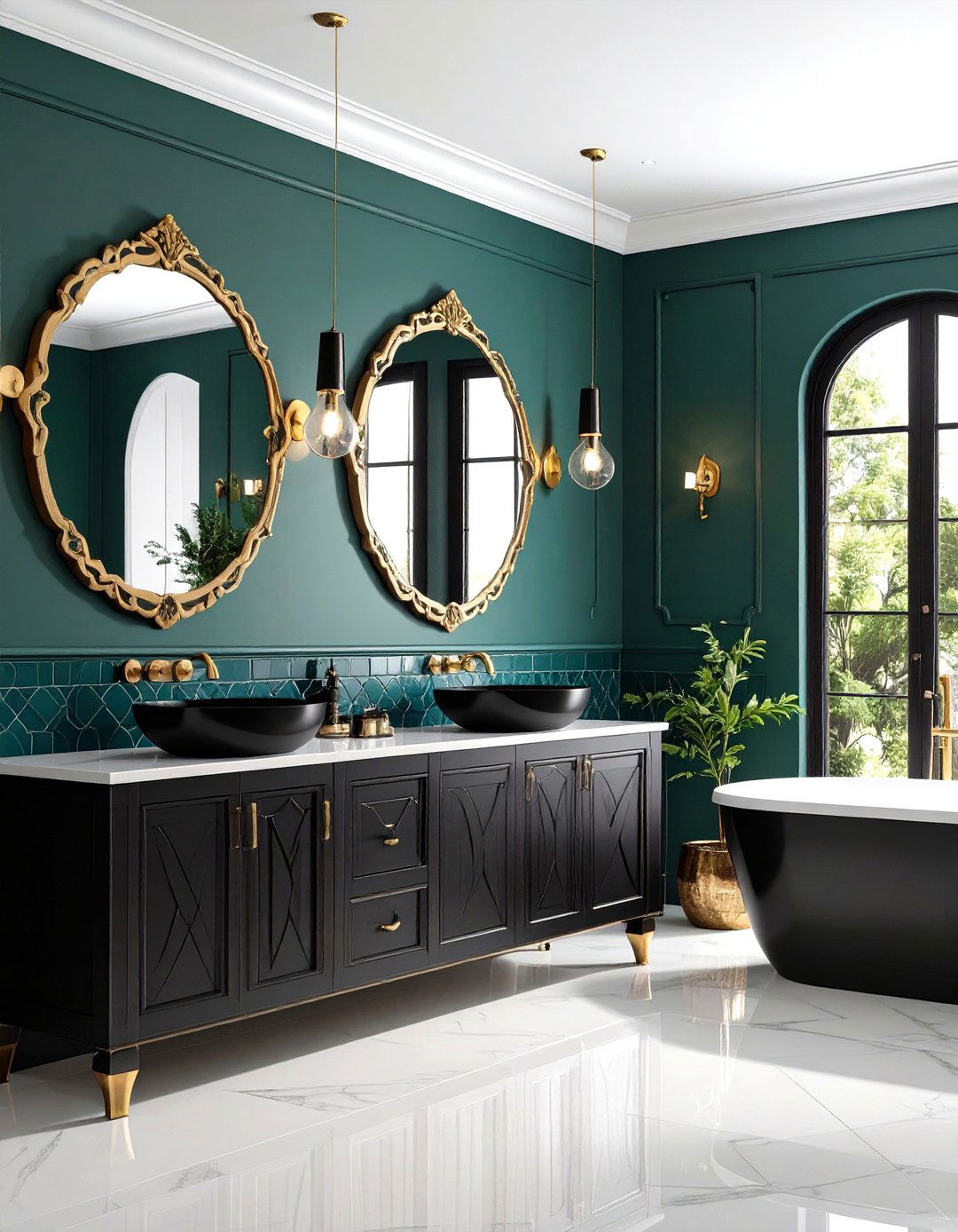 Blue Arabesque Tiles with Black Fixtures - 24 black and blue bathroom ideas